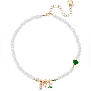 Betsey Johnson Faux Pearl Golf Charms Necklace